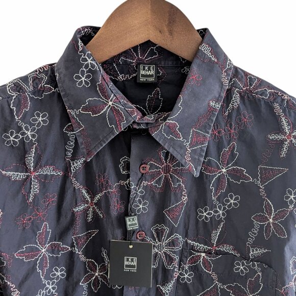 Ike Behar NWT Size L Deep Purple Eggplant Color Embroidered Button Down Shirt - Picture 3 of 8